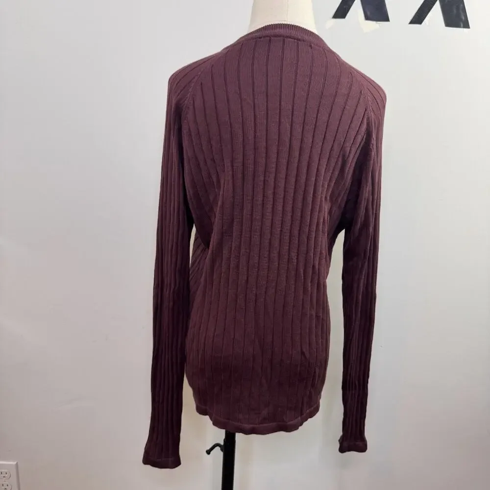 Vintage 90s J Ferrar Burgundy Silk Pullover Ribbed Sweater Y2K Luxe M